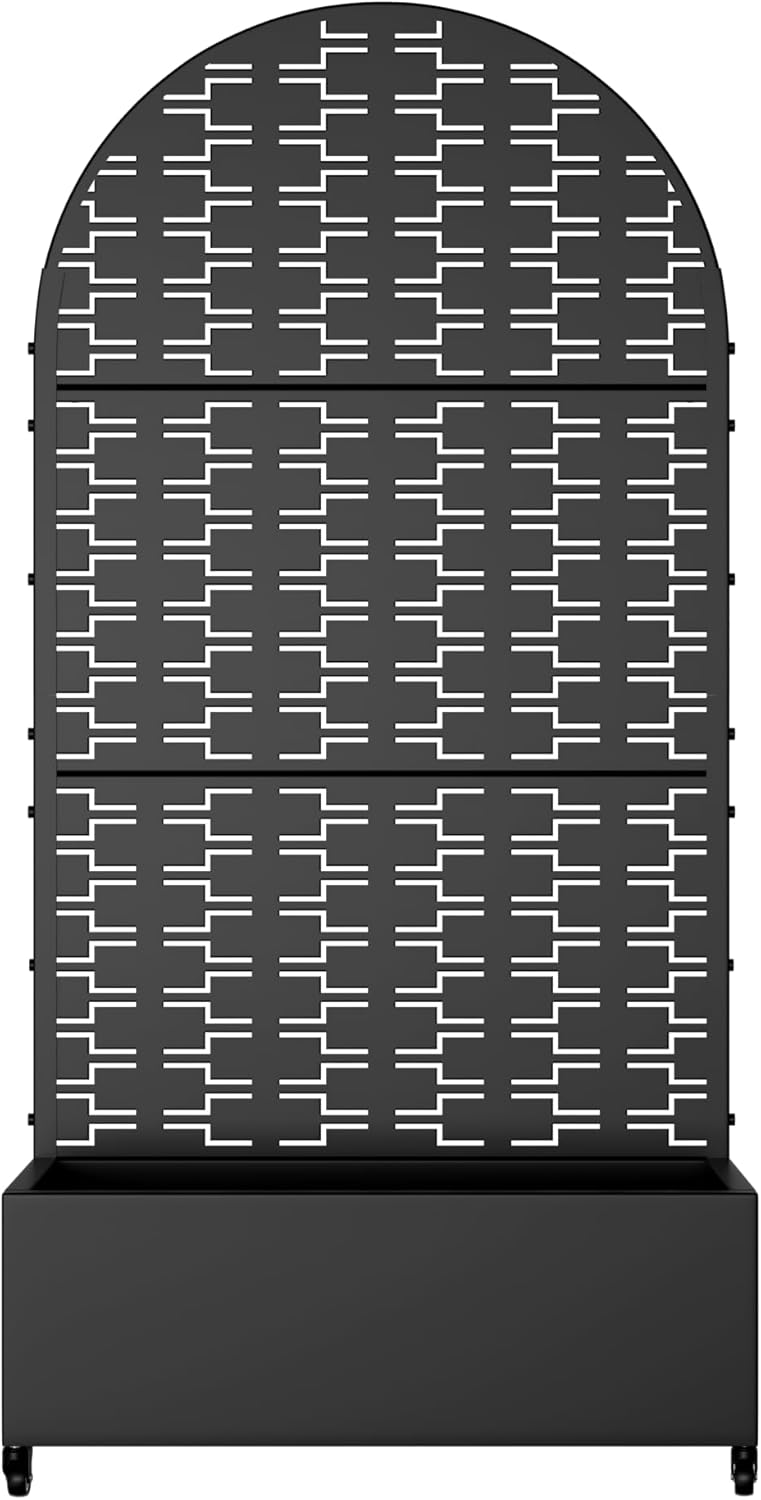 Casaphoria Metal Raised Garden Bed with Trellis and Wheels, 72"x35"x16" Arched Planter Box for Climbing Plants, Vegetables & Vines, Features Drainage Holes and Privacy Screen (Black-Square)