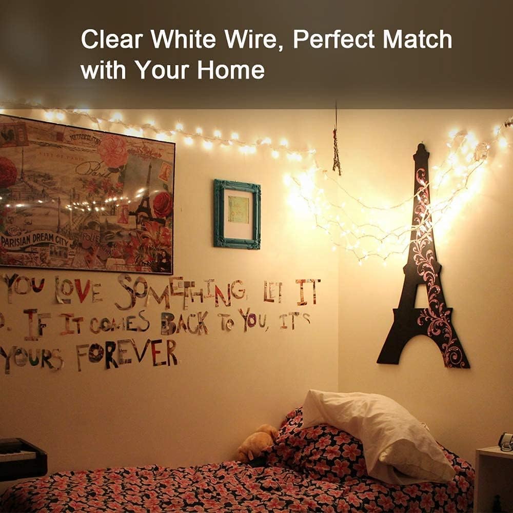 PhilzOps Christmas String Lights, 69.6ft 300Ct White Christmas Lights Connectable, 120V UL Certified Incandescent Christmas Tree Lights, White Wire Xmas Lights for Home Wedding Party, Warm White