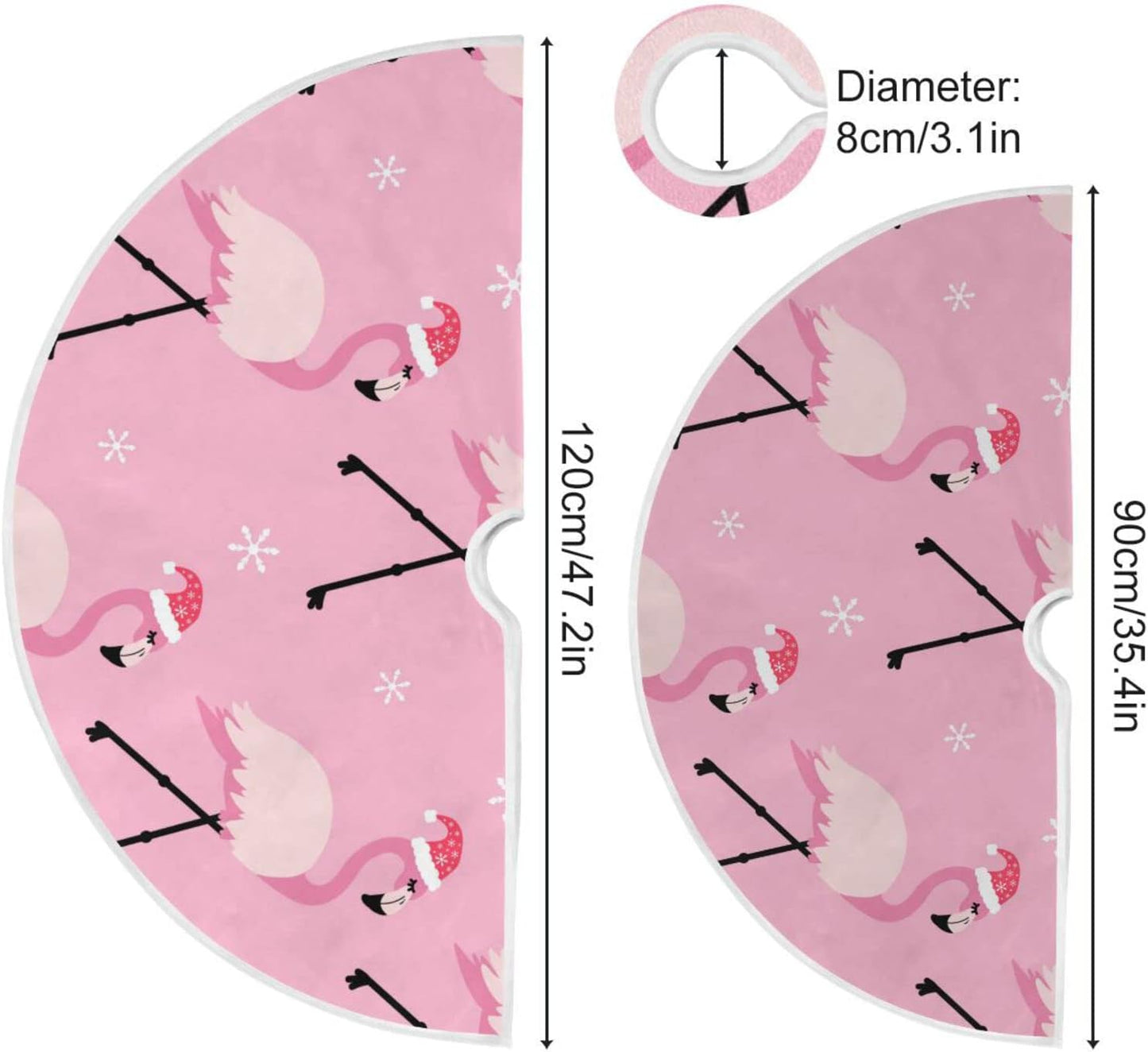 Christmas Pink Flamingo Tree Skirt, Seasonal Tree Mat Holiday Party Supplies Ornaments Indoor Outdoor Decorations for Tabletop Trees 47.2 Inches