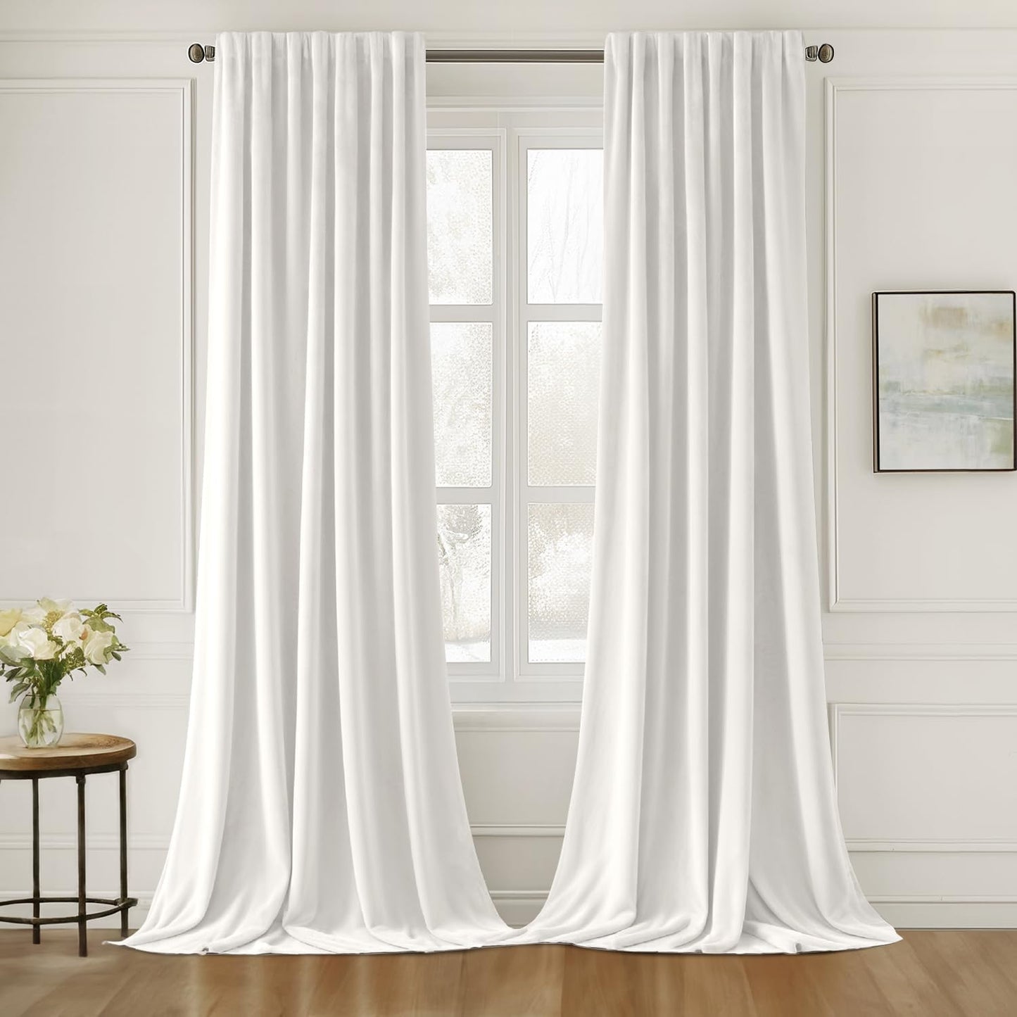 MIULEE White Velvet Curtains 84 inches Long 2 Panels - Luxury Pinch Pleated Room Darkening Window Drapes for Bedroom Living Room Thermal Insulated Super Soft, Back Tab Rod Pocket Elegant Decor