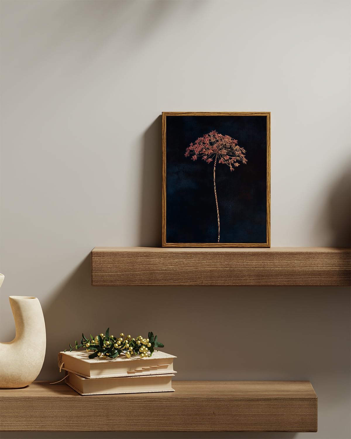 VIYYIEA Framed Canvas Wall Art, Dried Flowers Wall Art for Living Room, Plant Oil Painting Picture, Vintage Home Decor, Bathroom Wall Decor -【Queen Anne's Lace】-(10L x 8W)