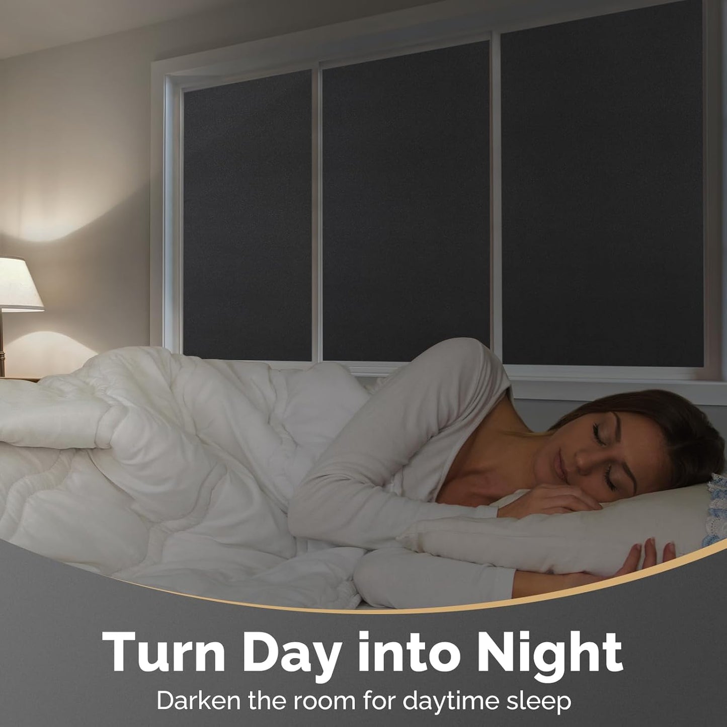 DOWELL Blackout Window Film, 100% Light Sun Blocking Static Cling Frosted Privacy Film for Glass, Heat Control Removable Window Tint, Room Darkening Cover for Day Sleep, Black, 23.6" x 78.7"