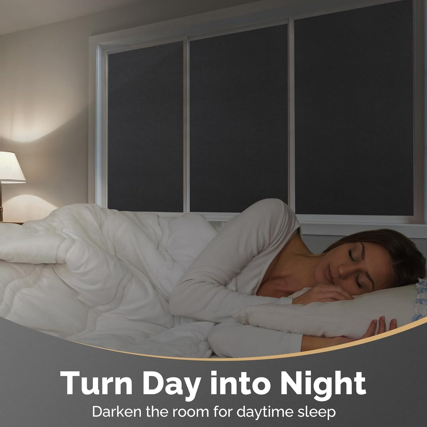 DOWELL Blackout Window Film, 100% Light Sun Blocking Static Cling Frosted Privacy Film for Glass, Heat Control Removable Window Tint, Room Darkening Cover for Day Sleep, Black, 17.5" x 157.5"