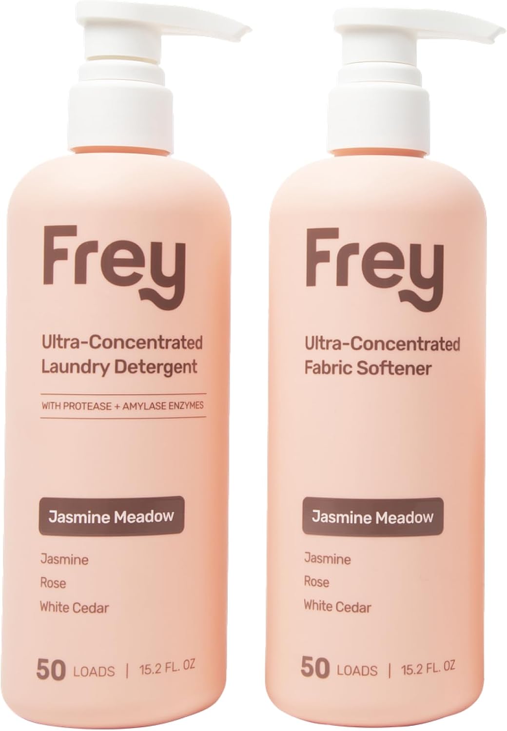 FREY Concentrated Liquid Laundry Detergent | Formulated for Sensitive Skin & HE Washers | Removes Stains Effectively | 50 Loads per Bottle (2-pack Jasmine Meadow)