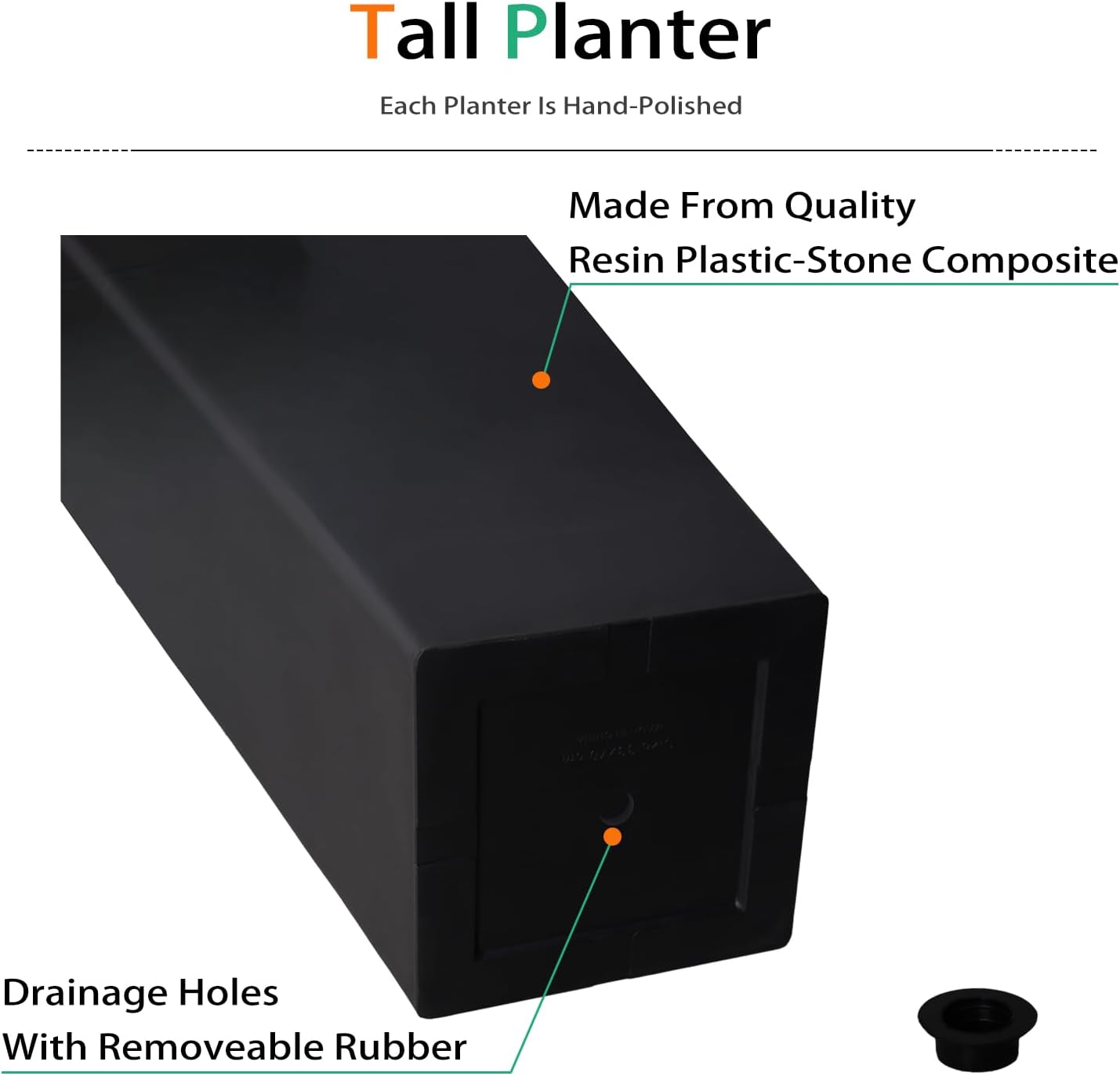 Tall Planters for Outdoor Plants, Large Resin Flower Pots for Garden, Front Porch, Patio, Indoor - Set of 2 (Black, 27.5 inch - 2 Pack)