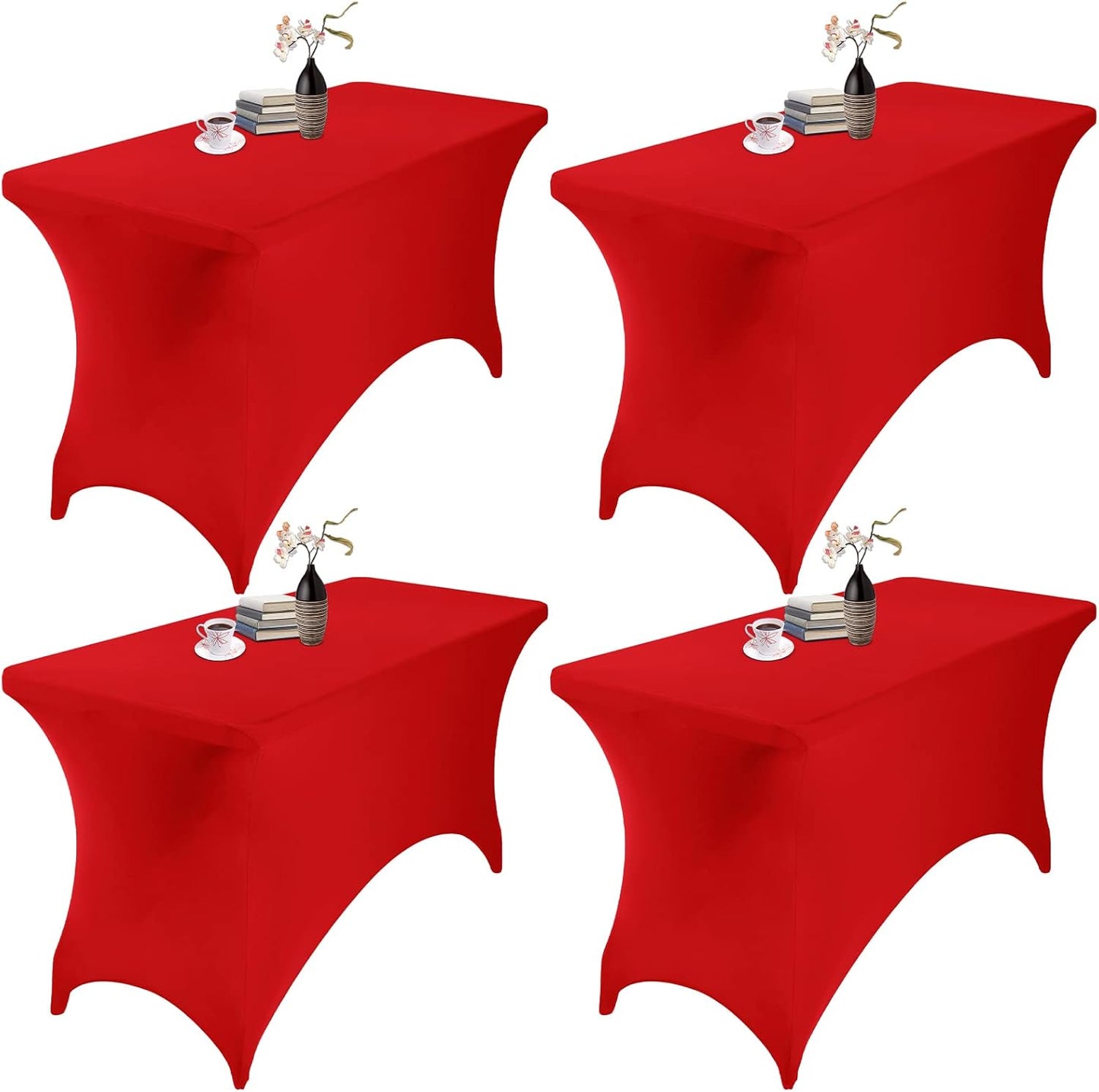4Pack Spandex Waterproof Table Covers 4ft，Spandex 4ft Waterproof Table Cover for Party,Wedding, Banquet, and Events(Red)