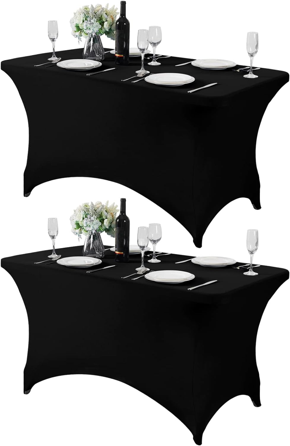 2Pack Spandex Table Cover for 4FT or 6ft or 9ft Table Universal Fitted Stretch Tablecloth for Party, Banquet, Wedding and Events-Black