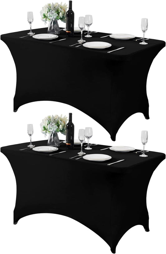 2Pack Spandex Table Cover for 4FT or 6ft or 9ft Table Universal Fitted Stretch Tablecloth for Party, Banquet, Wedding and Events-Black