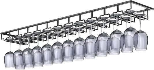 Xverycan Wine Glass Rack Under Cabinet, 12 Row Extreme Large Stemware Hanger, Metal Wine Goblet Holder, DIY Bar Glass Storage Rack for Bar Counter, Kitchen, Screws Included