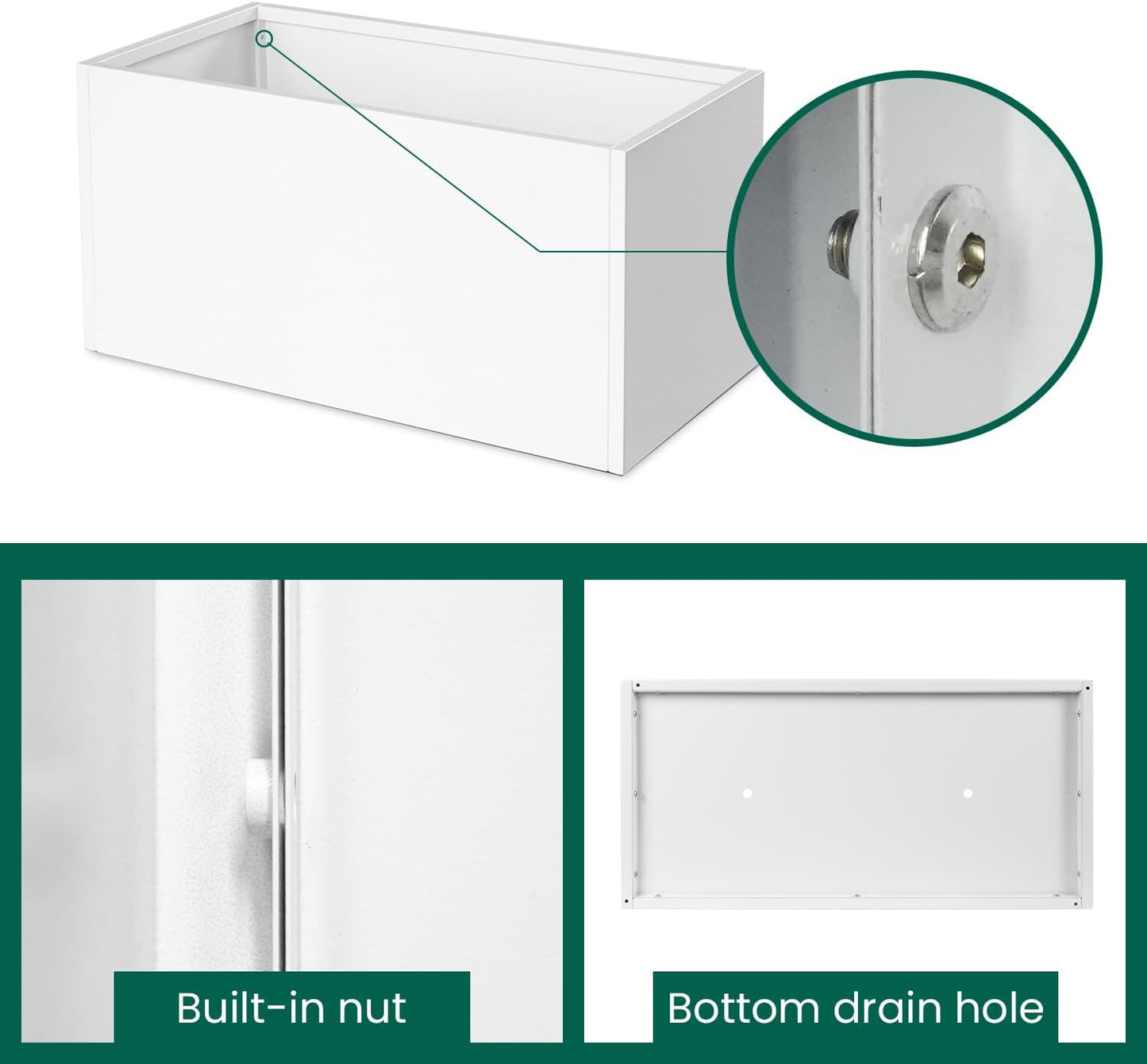 White Steel Planter Outdoor Indoor Planter Box Galvanized Steel Metal Large Planters Rectangular Flower Pot 31.5 In L x 16 In W x 16 In H Modern Commercial Residential for Trees Patio Deck Yard Garden