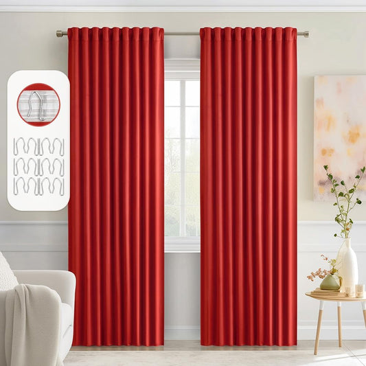 MIULEE Red Back Tab Blackout Curtains 90 Inches Long 2 Panels Set for Living Room Bedroom Privacy, Rod Pocket/Pinch Pleat Thermal Insulated Room Darkening Pleated Light Blocking Drapes