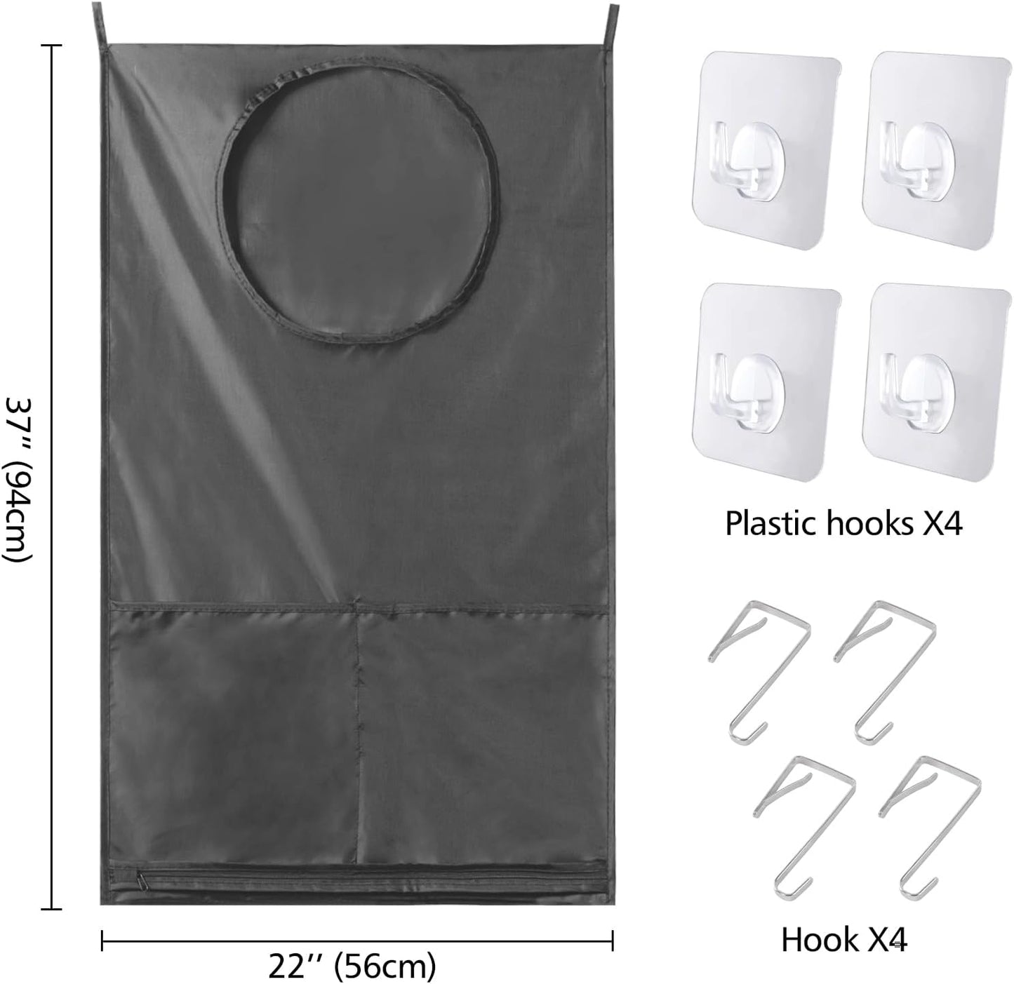 Saves Space Door-Hanging Laundry Bag,Door Hanging Laundry Hamper with 2 Different Types of Hooks, Polyester Fabric Hanging Laundry Basket for Clothes Size 22"X37" -2 Pack Gray
