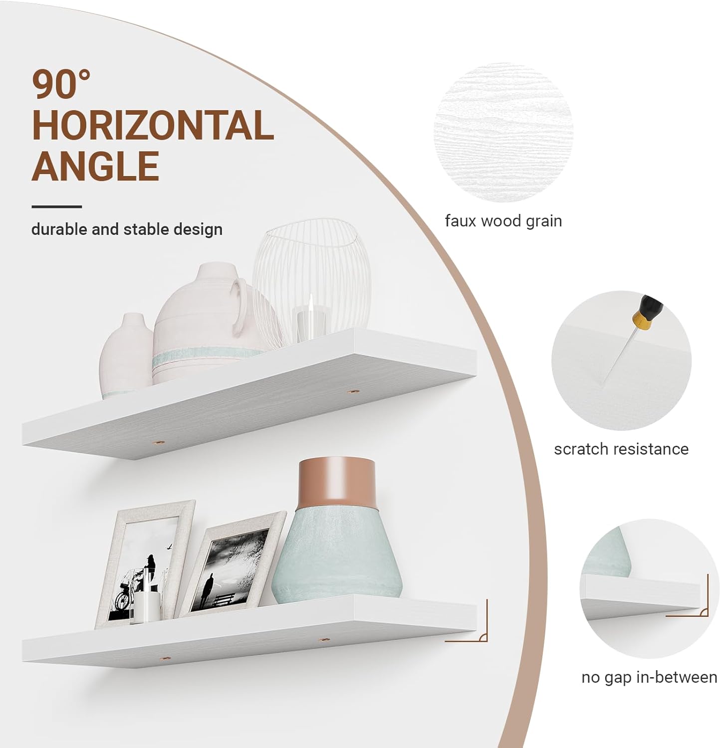 Heimlove 32 Inch Floating Shelves for Wall,White 9.3" Deep Floating Shelf Set of 2,Wall Mounted Shelves for Bathroom Bedroom Living Room Kitchen Office,Shelf for Books Storage Room,Home Decor