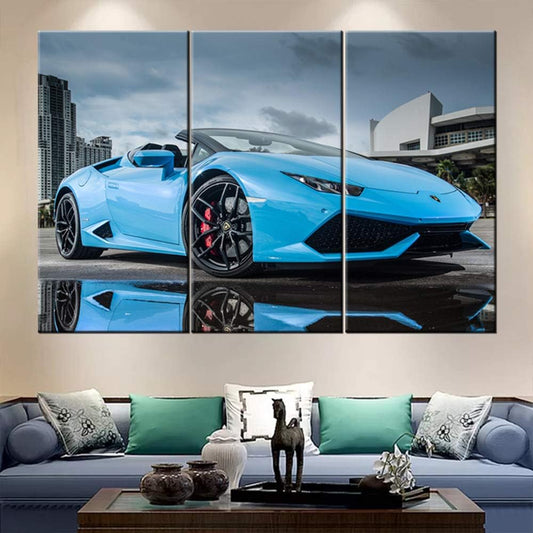 TUMOVO 3 Pieces Wall Art LP 610 4 Blue Supercar Painting Pictures Print On Canvas Car The Picture for Home Modern Decoration Stretched by Wooden Frame Ready to Hang - 40 x 20inch x 3 Panels