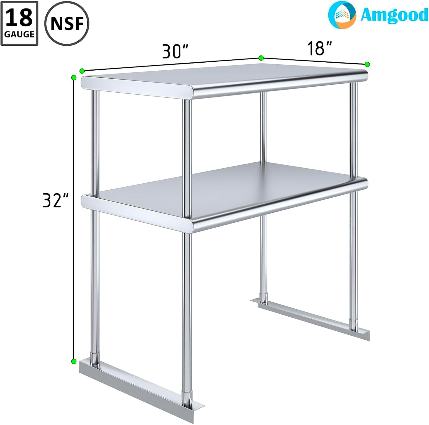 AmGood Double OverShelf Stainless Steel NSF - Many (30" Long x 18" Deep)