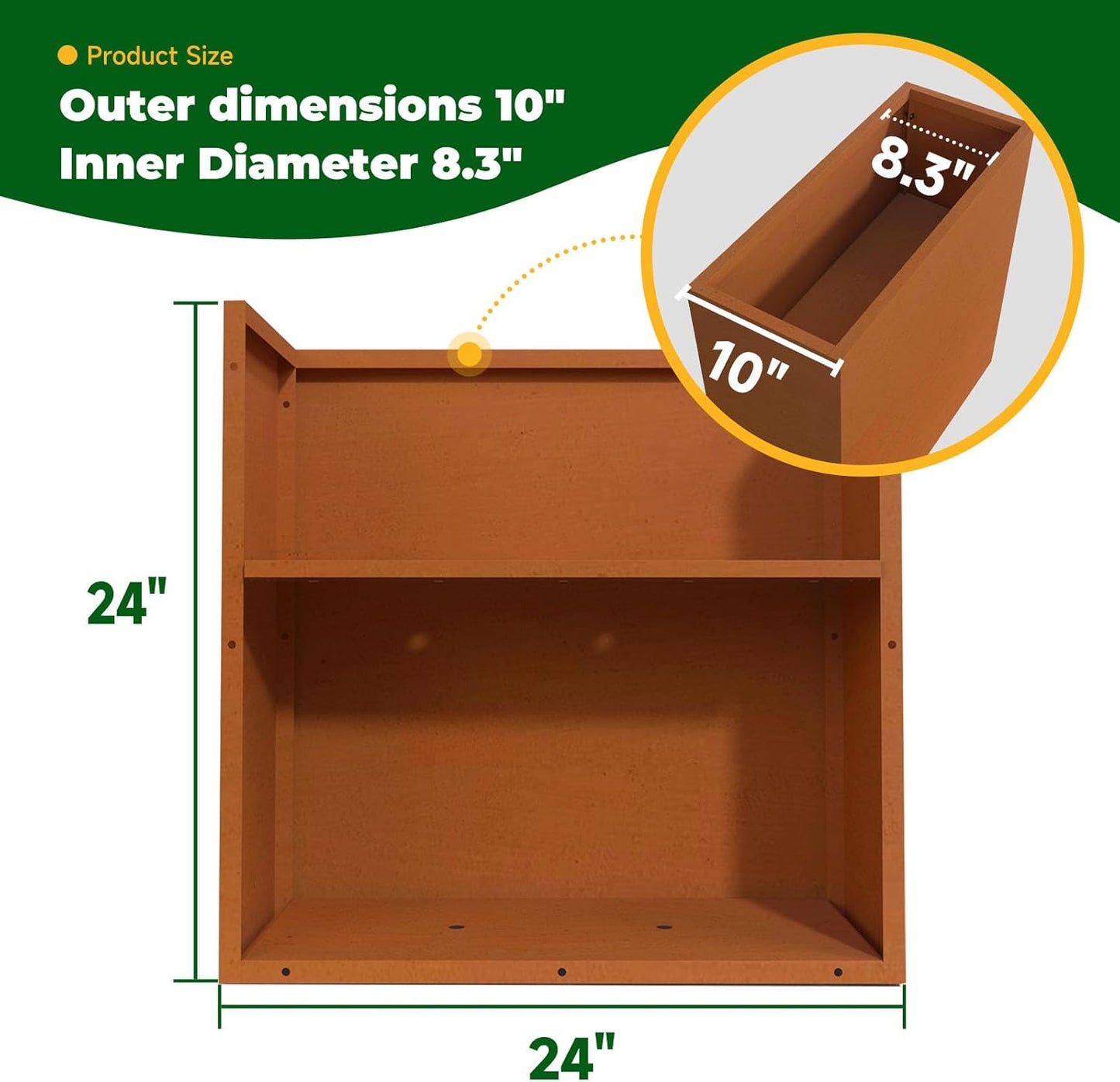 Corten Steel Metallic Heavy Planter for Outdoor Plants 24"x10"x24" Metal Planter Spliced Flower Pot with Partitions for Outside,Indoor,Garden (Corten, 24 * 10 * 24)
