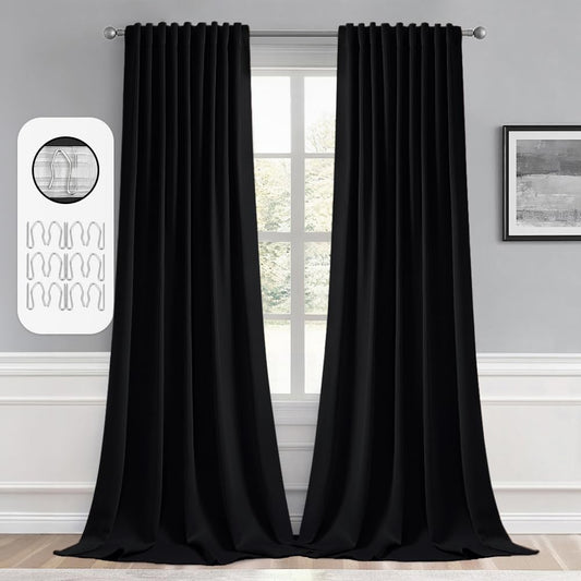 MIULEE Black Back Tab Blackout Curtains 100 Inch Length 2 Panels Set for Living Room Bedroom Privacy, Halloween Rod Pocket/Pinch Pleat Thermal Insulated Room Darkening Pleated Light Blocking Drapes