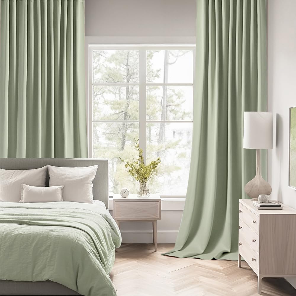 MIULEE Back Tab Sage Green Curtains 108 Inch Long 2 Panels Set for Living Room Bedroom Privacy, Rod Pocket/Pinch Pleated Light Blocking Extra Long Thermal Insulated Room Darkening Blackout Drapes