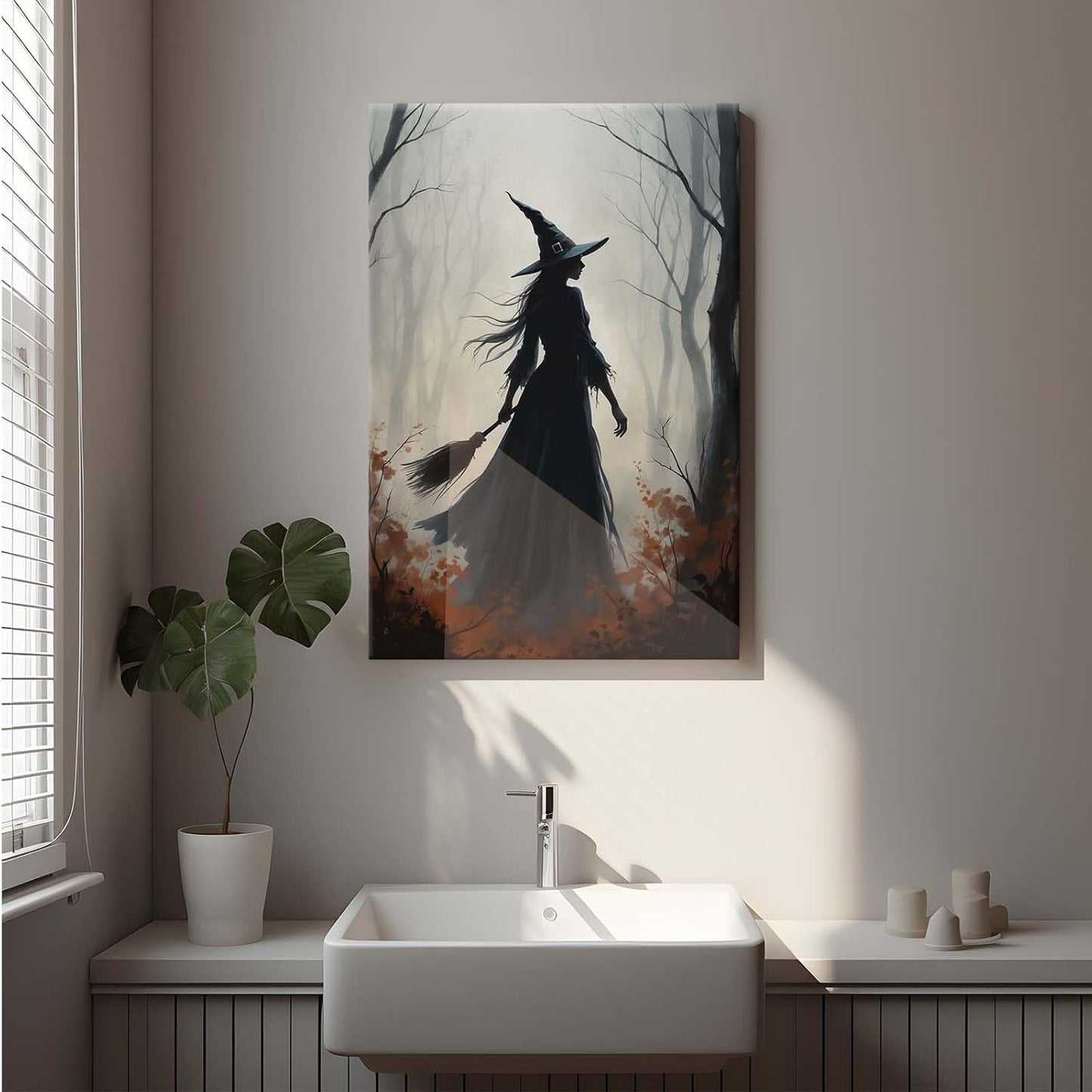 JFHCQJPK Vintage forest witch silhouette poster Halloween mural poster decoration mural art magic suitable for home living room bedroom20x30in Frameless