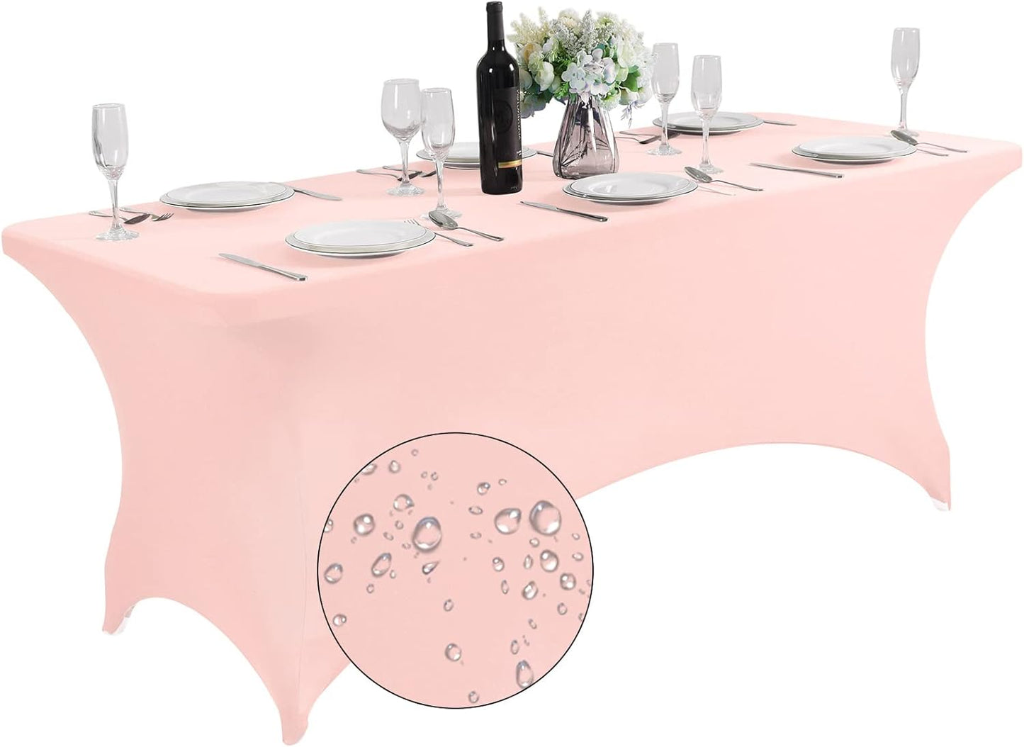 SuperO Waterproof Spandex Table Cover for 6FT Table Universal Fitted Stretch Tablecloth for Party, Banquet, Wedding and Events-Blush Pink
