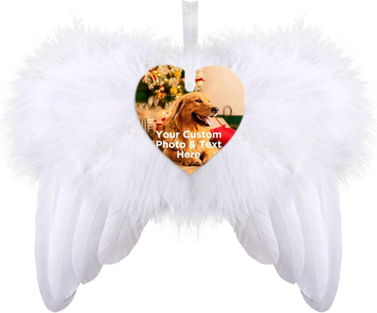 Personalized Christmas Ornaments 2024 Customized with Photo Text Ornament Keepsake Pet First Christmas Ornament Bulk Custom Wooden Xmas Tree Decorations, Wood Heart Wing