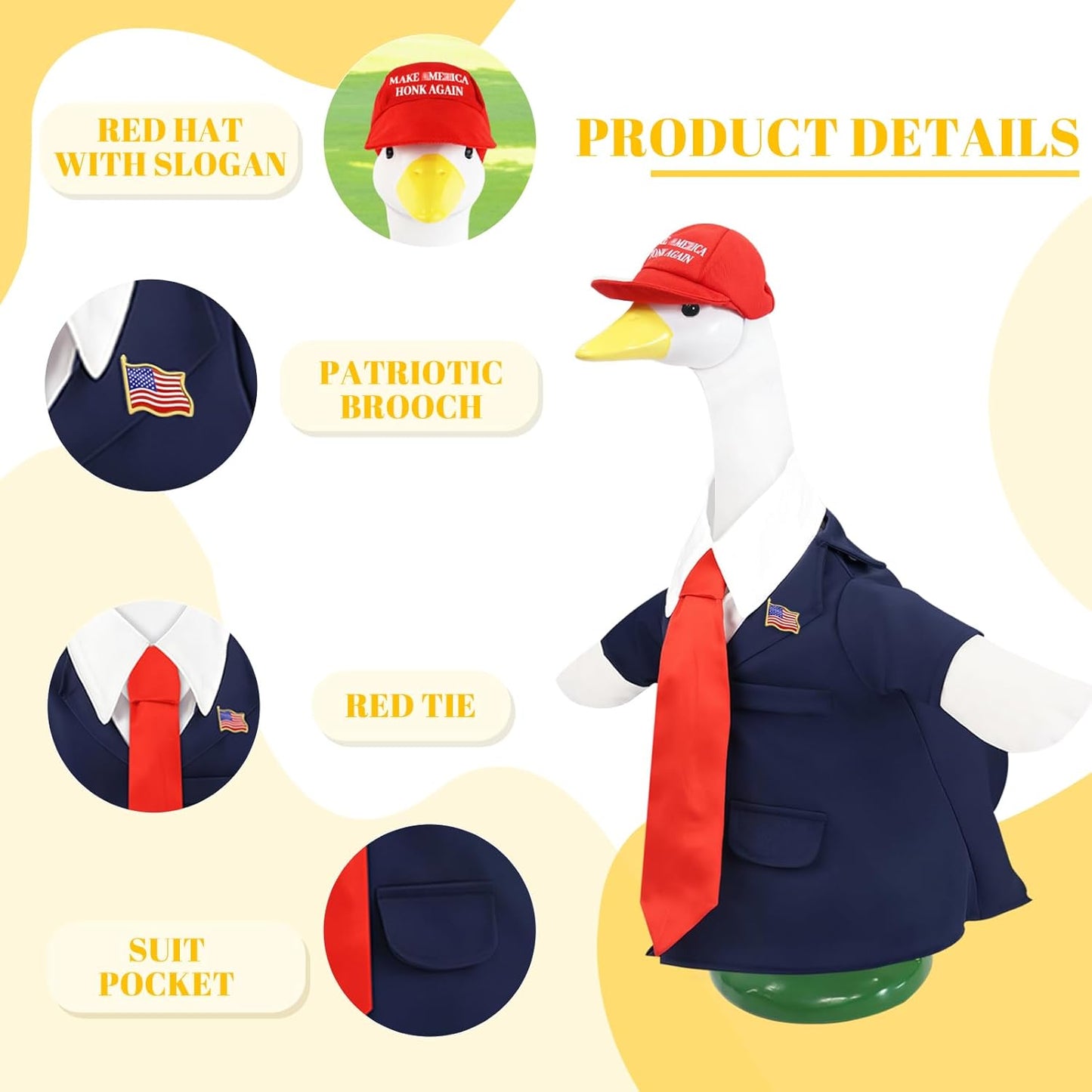 3 Pcs Porch Goose Outfits, for 23-28 Inch Porch Goose,Patriotic Costume for Plastic/Cement Statue for Outdoor Courtyard Garden Terrace Art Decoration (Patriotic Costumes)