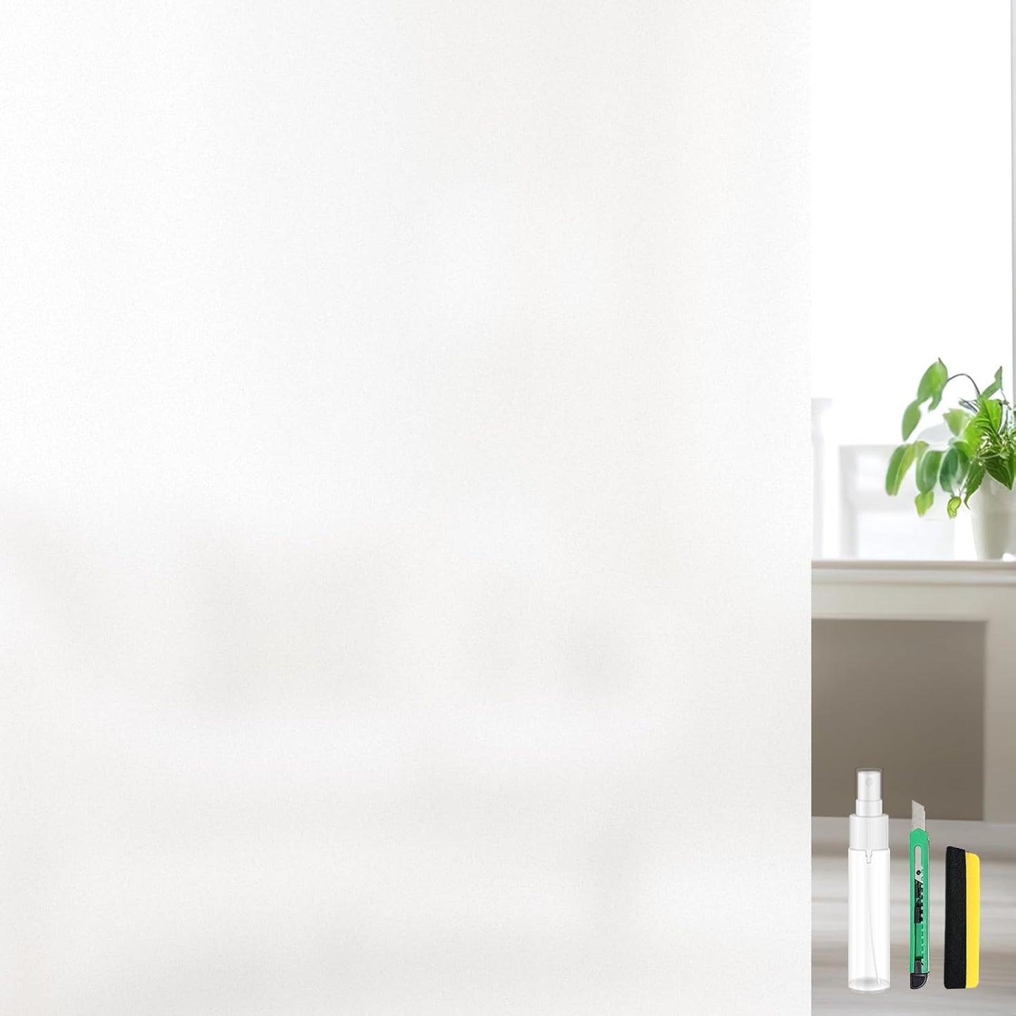 Window Privacy Film, Frosted Glass Static Cling Non-Adhesive Window Cover for Bathroom UV Sunlight Blocking Heat Control for Home Decorative Frosting Pure Matte White 35.4 x 157.4 Inches