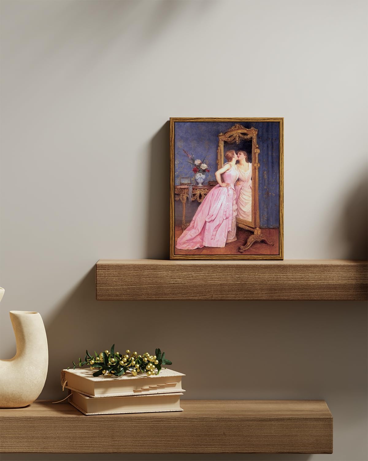 VIYYIEA Framed Canvas Wall Art Home Decor Humorous Wall Art for Living Room Vintage Portrait Art Oil Painting Picture Woman Portrait Home Office Decor Bedroom Wall Decor -Self-love 8x10in