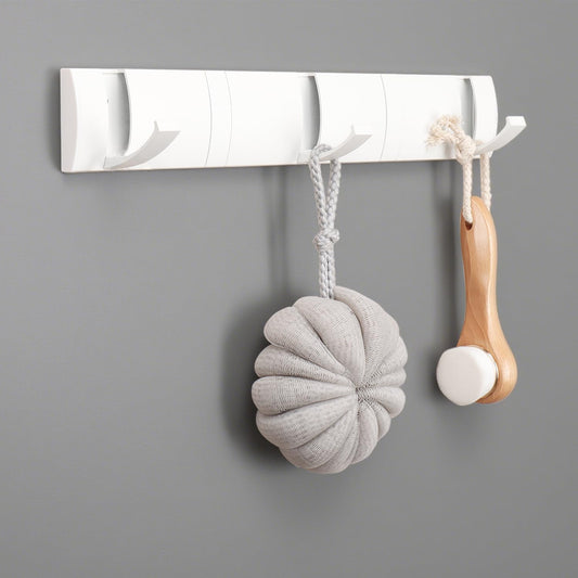 Folding Coat Hooks, Wall Mounted Coat Rack with 5 Retractable Hooks, Heavy Duty Towel Rack for Bathroom Wall Hook for Hanging Clothes Bathrobe, Stainless Steel Coat Hanger for Entryway(White)