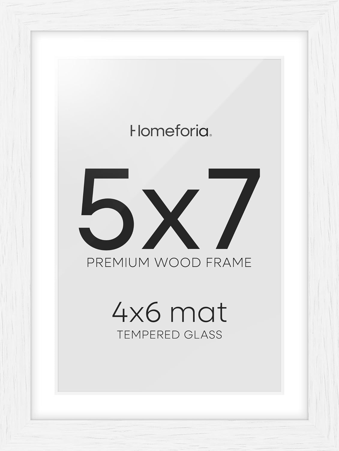 Homeforia White Picture Frames 5x7, High End Oak 5x7 Wooden Frame with Mat 4x6 Art, 5 x 7 White Wood Frames Matted to 4 x 6 inch Photo, 7by5 Wall or Tabletop Frame, Tempered Glass, Wall Kit, Set of 1