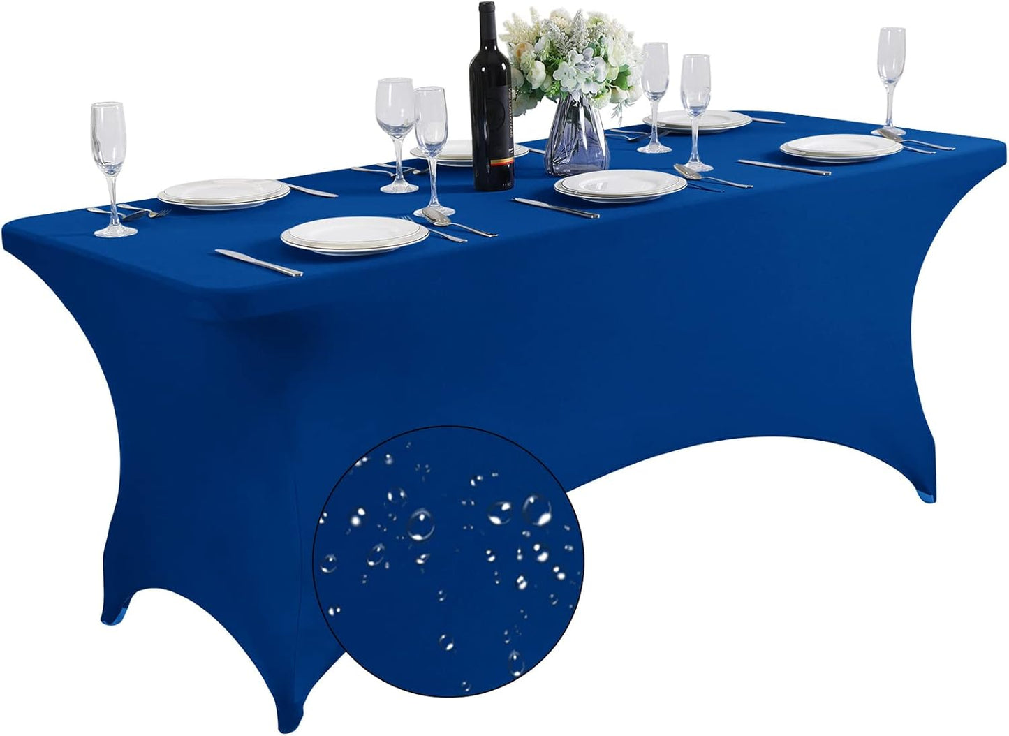 SuperO Waterproof Spandex Table Cover for 6FT Table Universal Fitted Stretch Tablecloth for Party, Banquet, Wedding and Events-Classic Blue