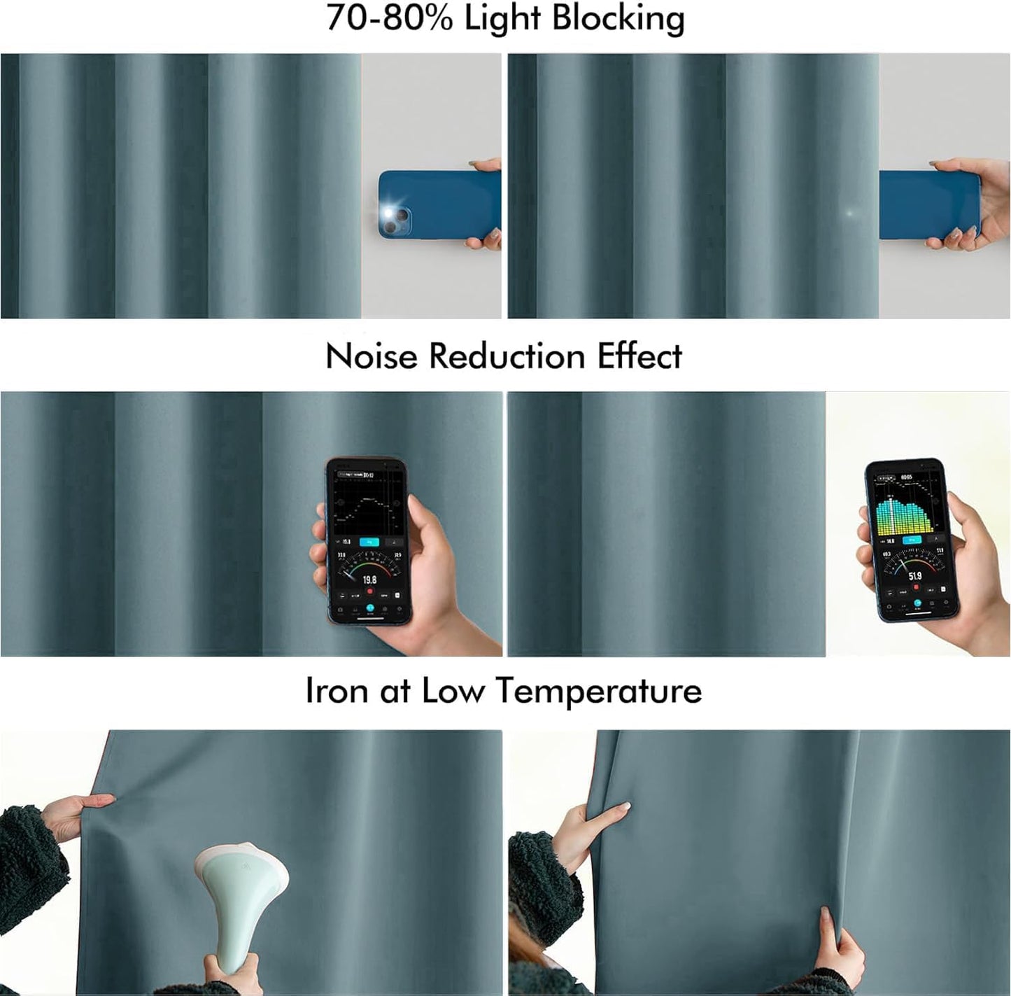 MIULEE Greyish Blue Back Tab Blackout Curtain 96 Inch Long 2 Panels Set for Bedroom, Rod Pocket/Pinch Pleat Thermal Insulated Living Room Darkening Pleated Light Blocking Floor to Ceiling Drape