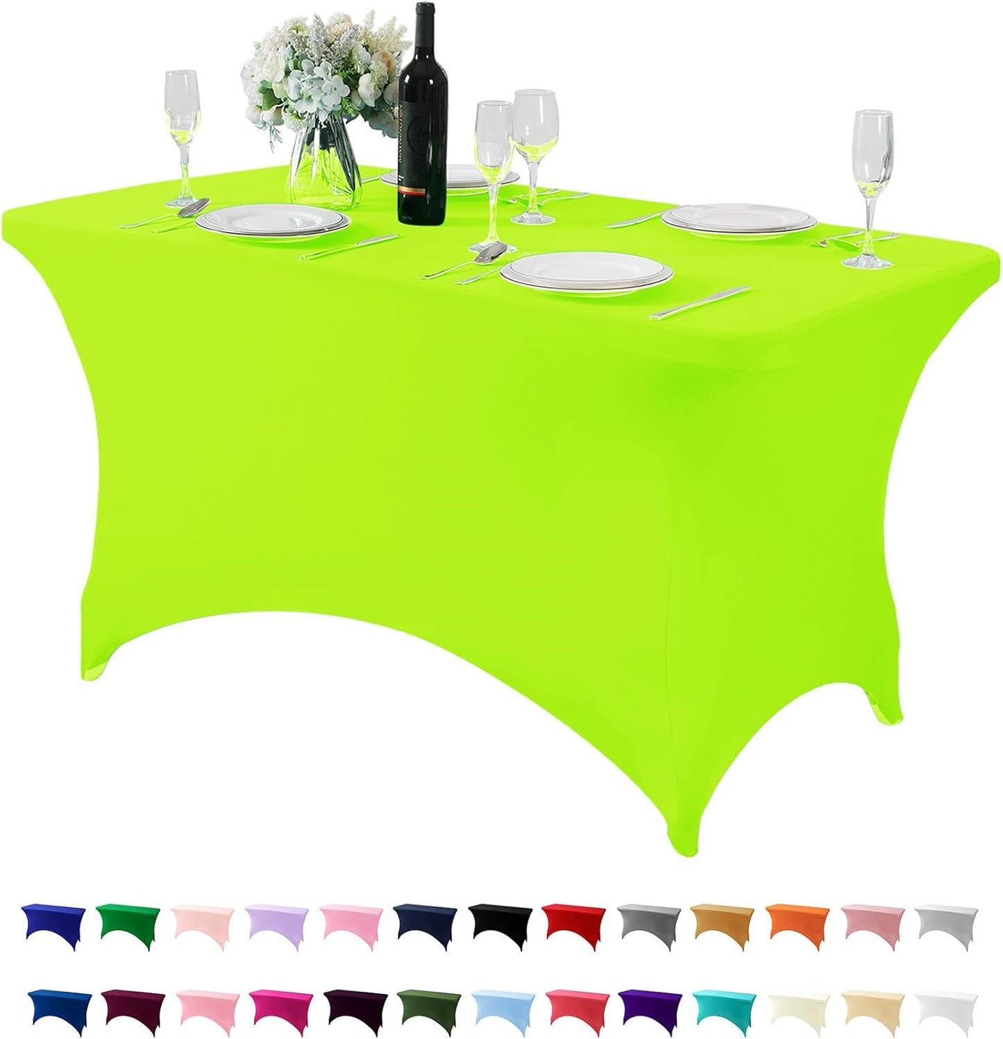 Spandex Table Cover for 4FT or 6ft or 8ft Table Universal Fitted Stretch Tablecloth for Party, Banquet, Wedding and Events-Neon Lemon