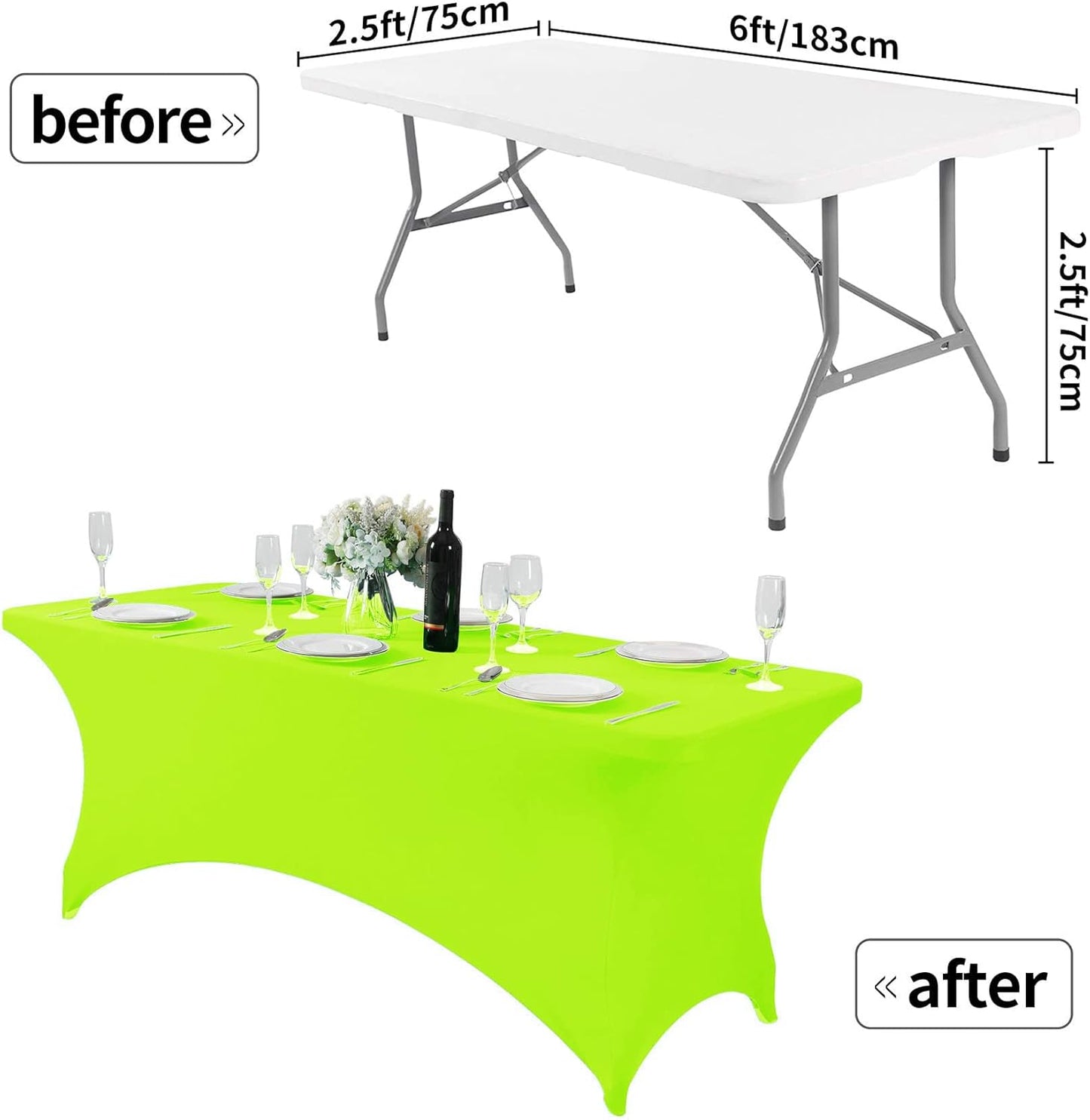 Spandex Table Cover for 6Ft or 4fT or 8ft Table Universal Fitted Stretch Tablecloth for Party, Banquet, Wedding and Events-Neon Lemon