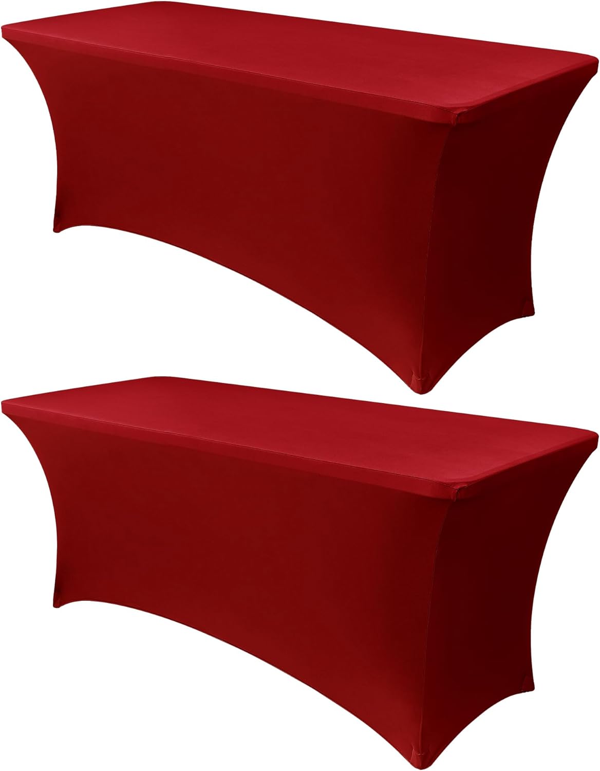 Obstal 6ft Stretch Spandex Red Table Cover for Standard Folding Tables - 2 Pack Universal Rectangular Fitted Tablecloth Protector for Holiday Party, 72L x 30W x 30H Inches, Christmas, 2pc