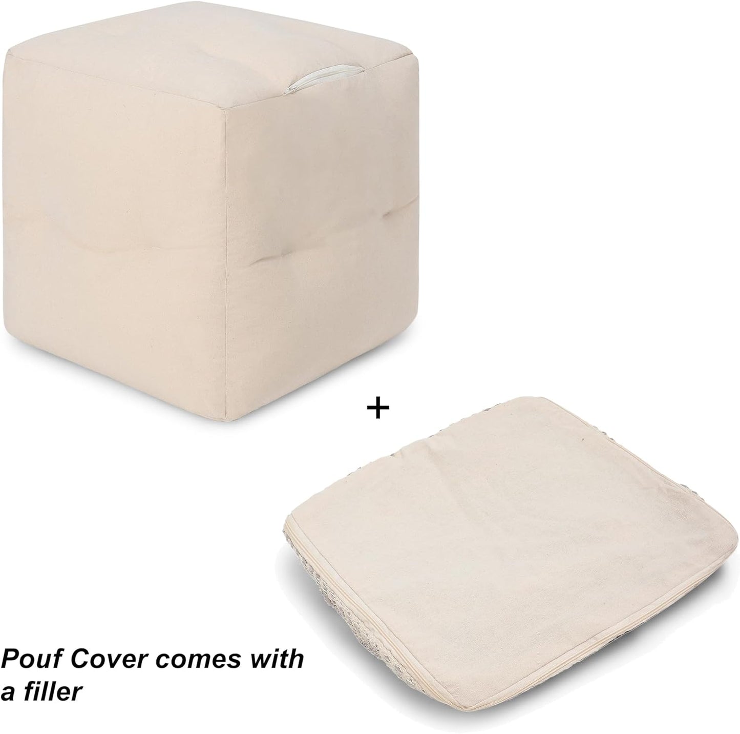 REDEARTH · Tufted Pouf Ottoman with Filler Textured Storage Cube Bean Bag Pouffe Footrest for Living Room, Bedroom, Nursery, Home Decor - 100% Cotton (17.5"X17.5"X17.5", Motley Bohemia Multi)