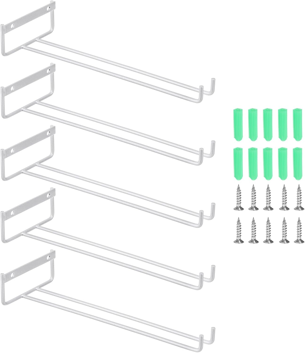 uxcell 5Pcs Wine Glass Rack, 11.22 Inch Iron Wine Glasses Rack Under Cabinet Stemware Rack - Wall Mountable Wine Glass Holder Storage Hanger for Bars Coffee Restaurants Kitchens, Silver