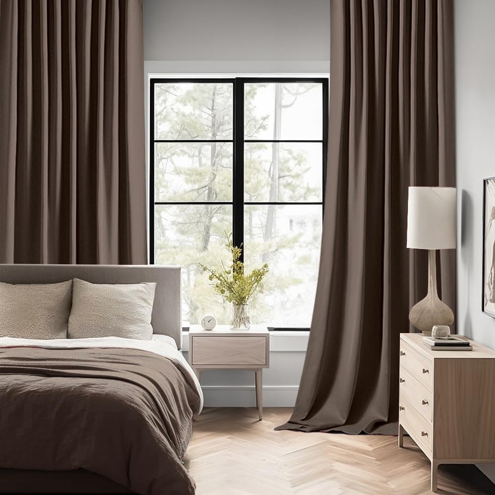 MIULEE Chocolate Brown Back Tab Blackout Curtains 63 Inch Length 2 Panels Set for Living Room Bedroom Privacy, Rod Pocket/Pinch Pleat Thermal Insulated Room Darkening Pleated Light Blocking Drapes