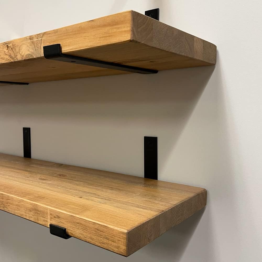 Rustic Shelves with J-Brackets Set of 2, Industrial Shelf, Kitchen Shelves, Solid Wood, Decorative Wall Storage, Heavy Duty, URBANDI (Brown, 36Wx8D)