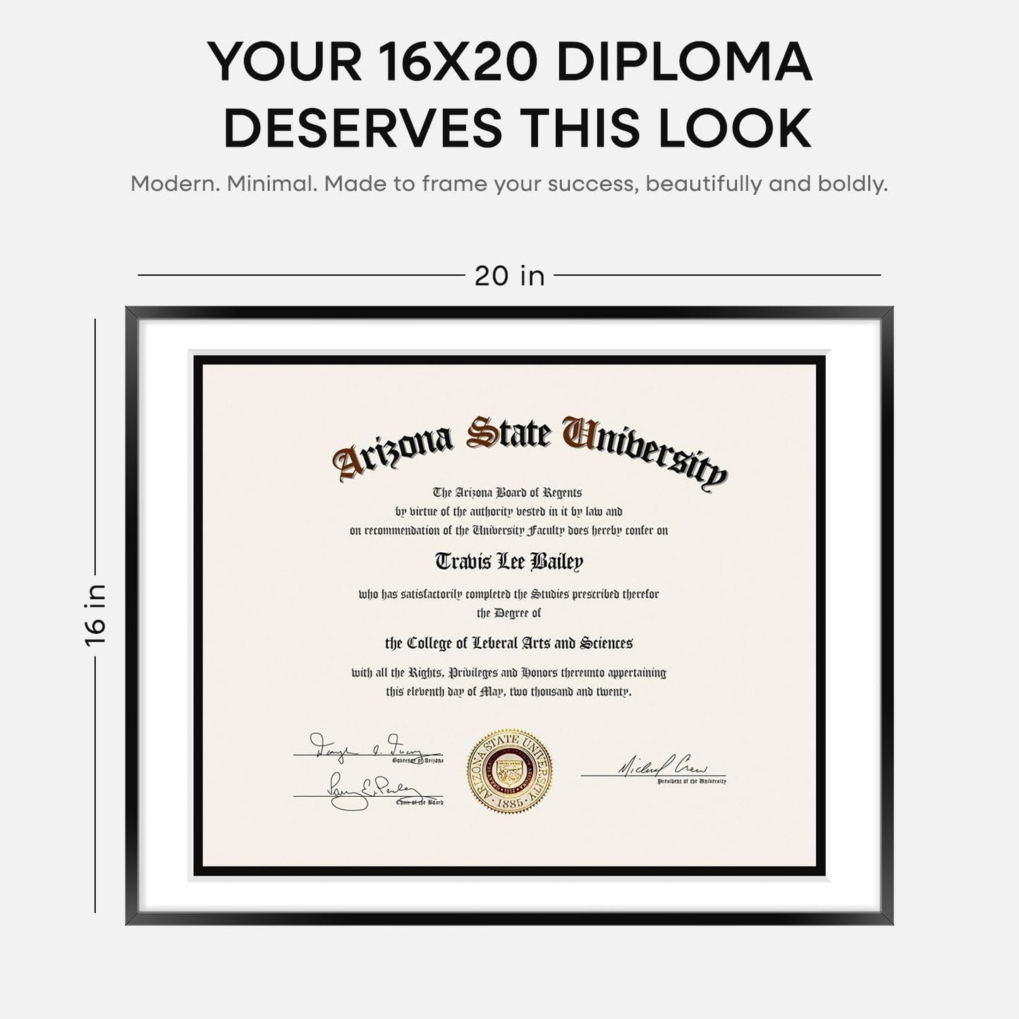 Homeforia Diploma Frame 16x20 Black, High End Metal 16 x 20 Black Certificate Frames with Mat 14 x 17, 20x16 Document Frame Matted to 14x17, Award Graduation Frames, Tempered Glass, Wall Kit, Set of 1