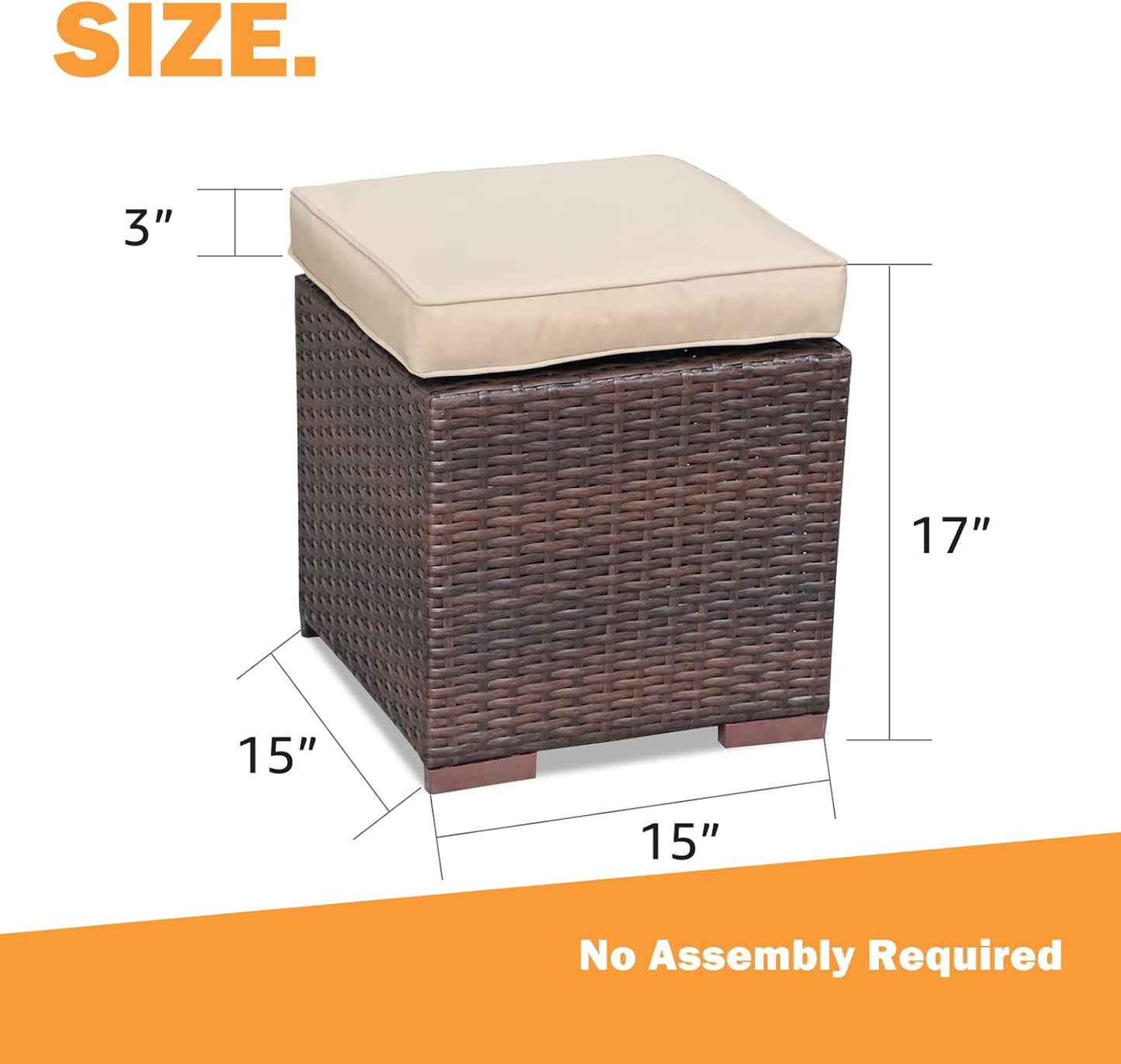 Patiorama 2 Pieces Assembled Outdoor Patio Ottoman, Indoor Outdoor All-Weather Dark Brown Wicker Rattan Outdoor Footstool Footrest Seat with Beige Cushions, No Assembly Required