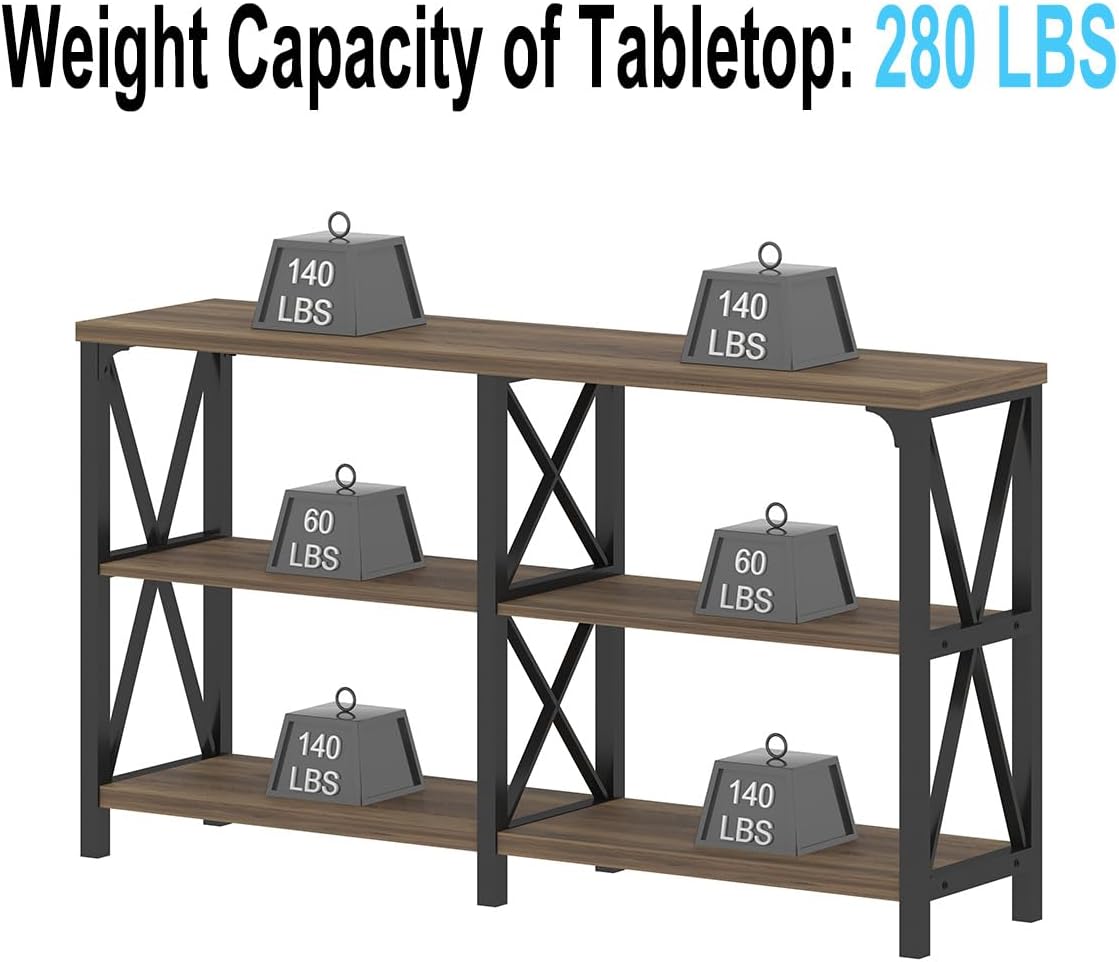 LVB Rustic Console Table, Wood Metal Entryway Table Behind Couch, Industrial Sofa Table with 3 Tier Storage Shelf, Modern Wooden Foyer Hallway Table for Entry Living Room Bedroom, Rustic Oak, 47 Inch