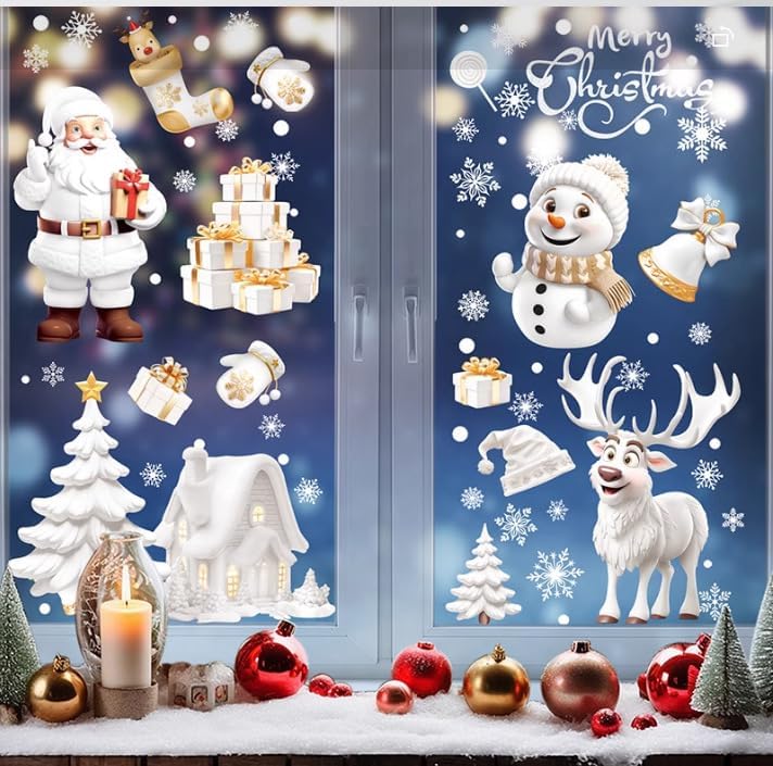 Bloss Christmas Window Clings for Glass Windows,190pcs Snowflake/Snowman Christmas Decorations Indoor Window Stickers,3D Navidad Decoración Window Decals,Adornos de Navidad for Xmas Decor