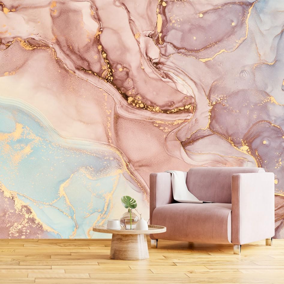 Pink Marble Wallpaper Abstract Texture Wall Mural for Bedroom Living Room (Not Peel n' Stick)