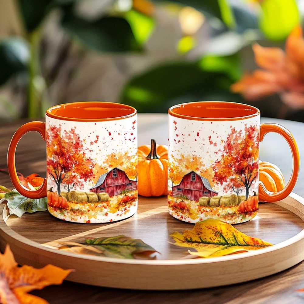 Fall Farm Coffee Mug - Farm Lover Mugs Gifts for Women Men - Autumn Decor Gifts For Home Farmhouse Thanksgiving - 11oz Printed Ceramic Mug
