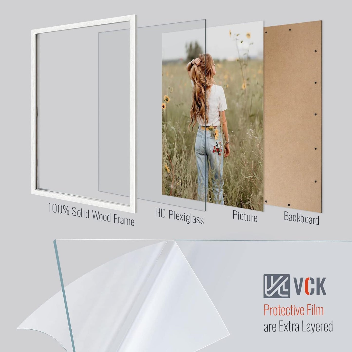 VCK 27x40 Solid Wood Poster Frames Set of 3, Exclusive Woodgrain White Picture Frame, Wall Mounting Hanging