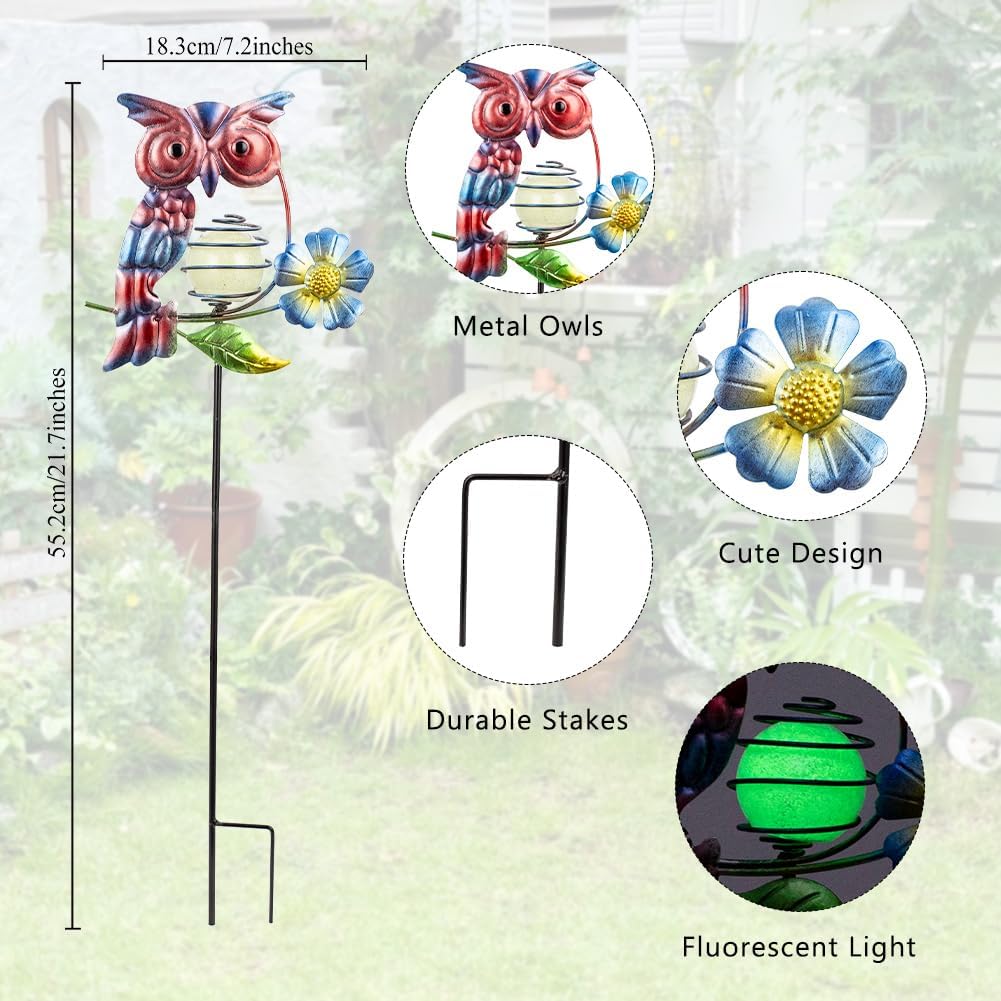 Set of 3 Owl Decorative Garden Stakes,Glow in The Dark Metal Yard Art,Waterproof Stakes Decorative for Outside,Metal Garden Decor for Mom,Women,Yard Lover