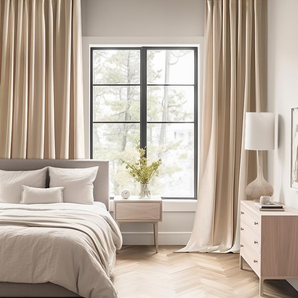 MIULEE Back Tab Beige Curtains 120 Inch Long 2 Panels Set for Living Room Bedroom, Cream Rod Pocket/Pinch Pleated Light Blocking Extra Long Thermal Insulated Room Darkening Blackout Curtains/Drapes