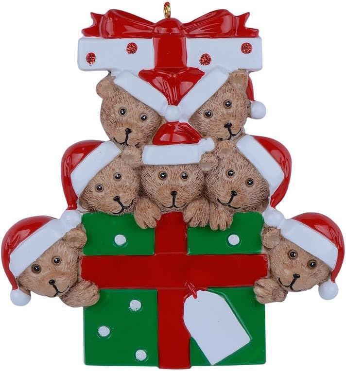 Personalized Bear Family Christmas Ornament 2024, Family of 7 Bear with Gift Box Ornaments for Christmas Tree, Personalized Bear Christmas Ornament, Unique Handmade Teddy Bear Christmas Ornament