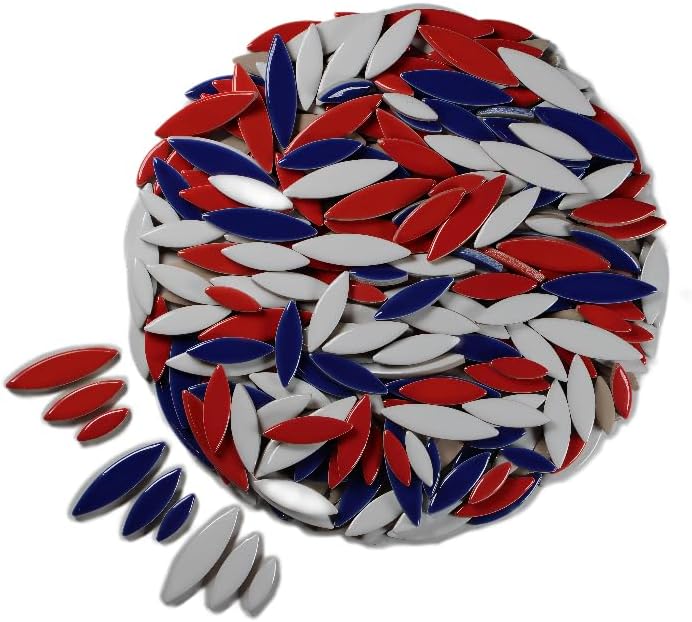 VerzTile Mosaic Tiles for Crafts - Petal Shaped Ceramic Tile Craft Hobbies & Art Projects 39 Color Options Endless Creativity DIY Design (Red White & Blue USA)